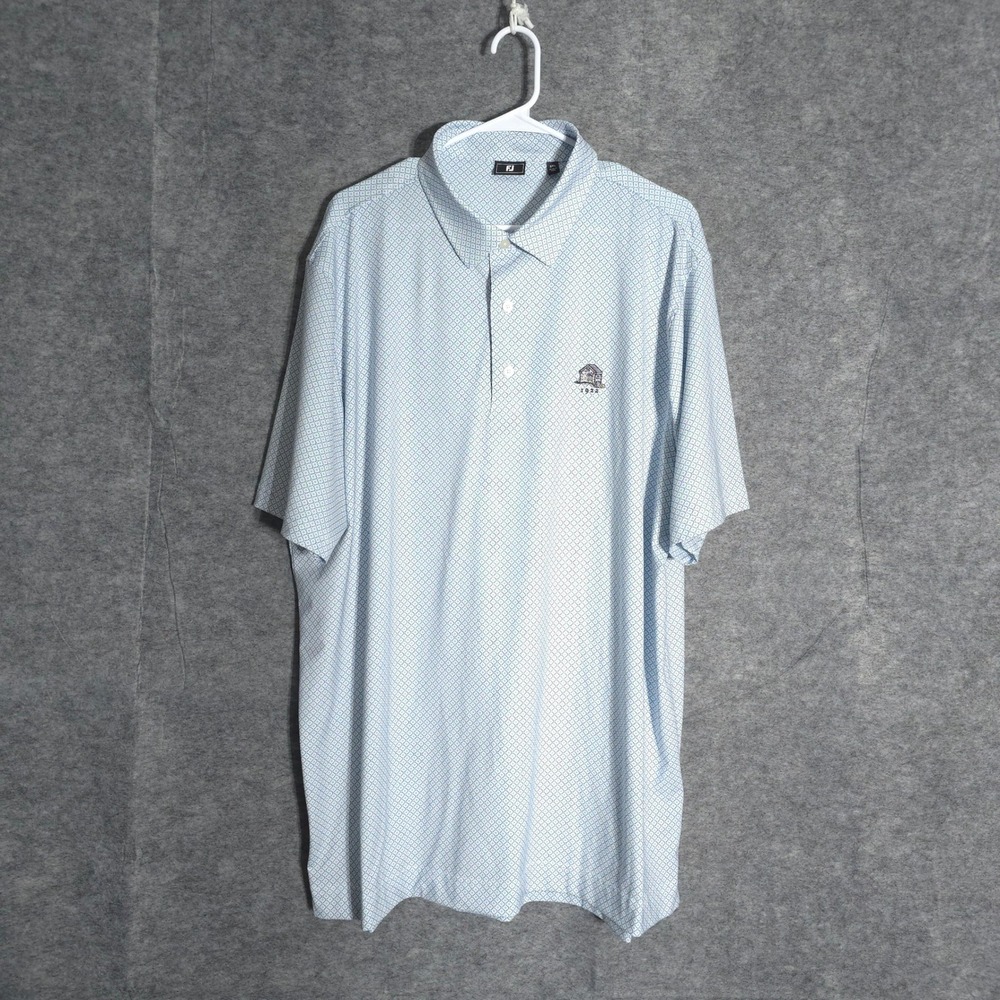 FootJoy Golf Polo Shirt Men 2XL Light Blue Geometric Print 1922 Logo Golf Course